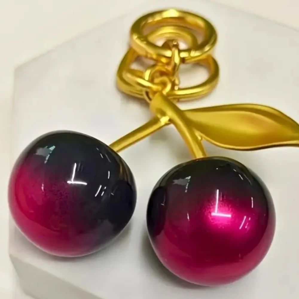 Chic Gold and Pink Cherry Keychain
